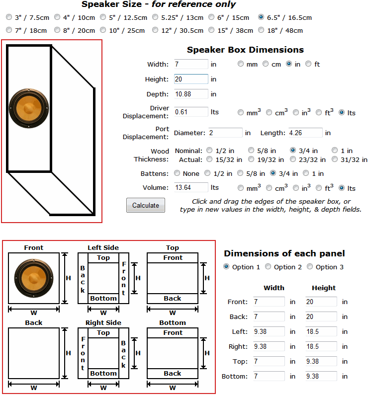 Woofer Box Dimensions - Calculator Results